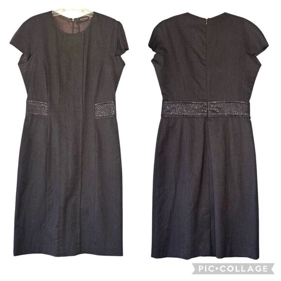 Etro Italy Brown Classic Sheath Dress Wool Floral Brocade Trim Waist Size 46/10 - Picture 1 of 12